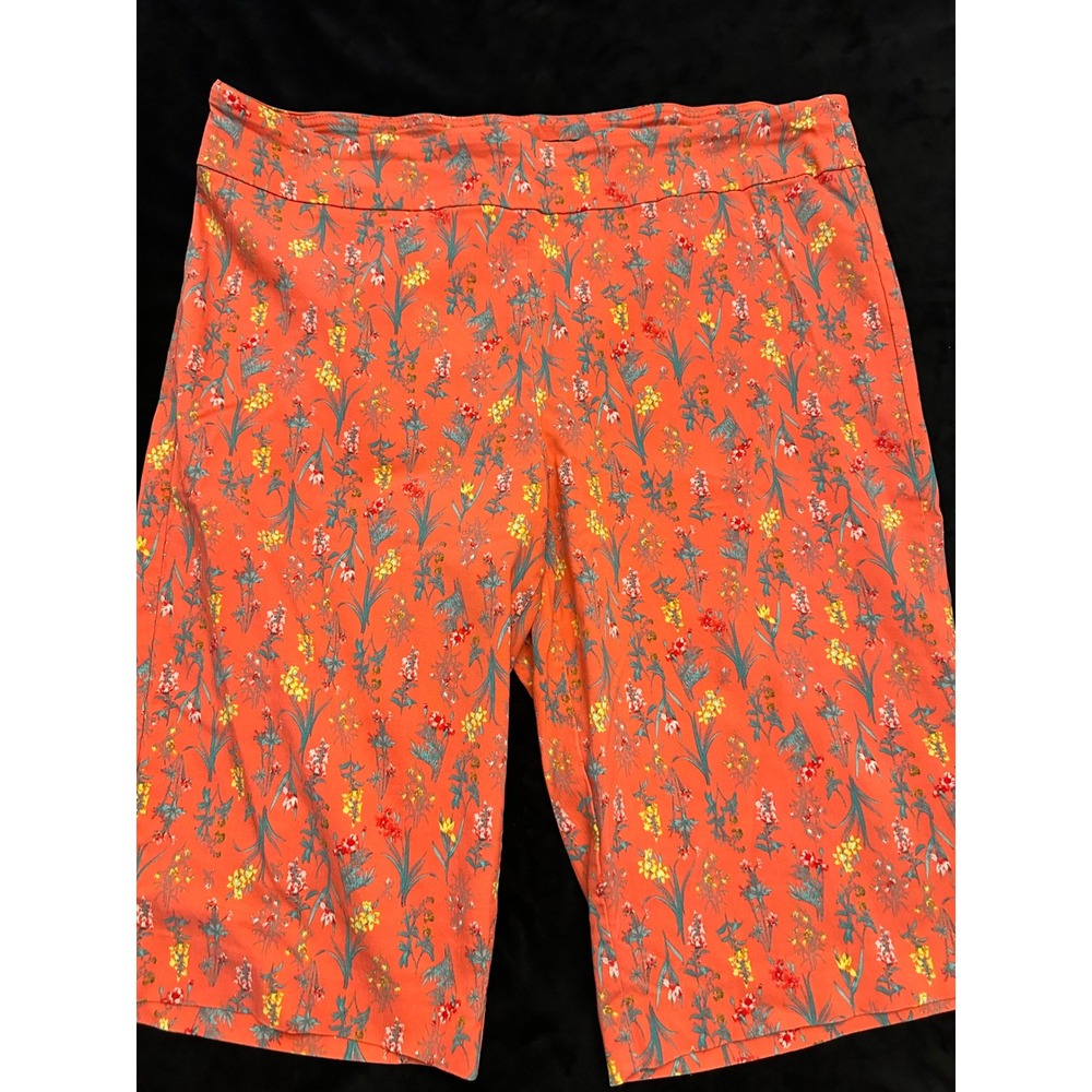 Counterparts Womens 18W Coral Floral Bermuda Shorts Elastic Waist Pull On Summer